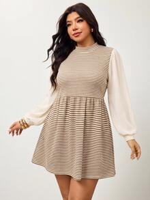 Enliva Plus Size Dresses Fall/Winter Dress Striped Dress Winter Dresses - Khaki - View 4