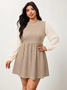 Enliva Plus Size Dresses Fall/Winter Dress Striped Dress Winter Dresses - Khaki - View 5