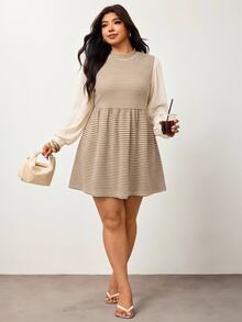 Enliva Plus Size Dresses Fall/Winter Dress Striped Dress Winter Dresses - Khaki - View 6