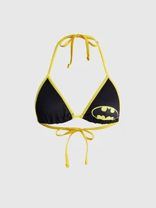 Batman X ROMWE Halter Neck Triangle Cup Bra Lingerie 3pcs - Multicolor - View 7