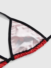 Batman X ROMWE Halter Neck Triangle Cup Bra Lingerie 3pcs - Multicolor - View 4