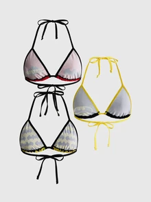 Batman X ROMWE Halter Neck Triangle Cup Bra Lingerie 3pcs - Multicolor - View 2