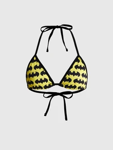 Batman X ROMWE Halter Neck Triangle Cup Bra Lingerie 3pcs - Multicolor - View 5