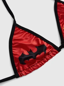 Batman X ROMWE Halter Neck Triangle Cup Bra Lingerie 3pcs - Multicolor - View 3