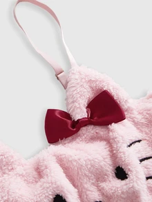 HELLO KITTY AND FRIENDS | ROMWE Set Lingerie Flanel Manis Lucu dan Seru dengan Bordir Telinga 3D, Bralet & Celana Dalam Segitiga - Berwarna merah muda - View 3
