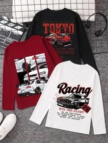 SHEIN 兒童 3 件組小男孩 T 恤，生日男孩、開學第一天、媽媽與我系列 - 彩色 - 查看 4