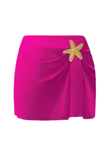 SHEIN Swim 1件装 女士可爱五角星装饰休闲度假连体泳衣 - 玫紅色 - 查看 3