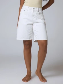 Musera Petite Relaxed Fit Denim Jorts Basics Autumn Fall Streetwear Going Out Everyday Casual Spring Summer White - White - View 3