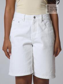 Musera Petite Relaxed Fit Denim Jorts Basics Autumn Fall Streetwear Going Out Everyday Casual Spring Summer White - White - View 1