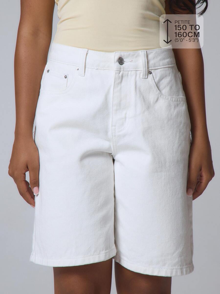 Musera Petite Relaxed Fit Denim Jorts Basics Autumn Fall Streetwear Going Out Everyday Casual Spring Summer White - White - View 1