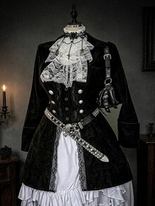 Sunspun Plus Size Women's Contrast Lace Long Sleeve Double Button Napoleon Jacket Halloween - Black - View 1
