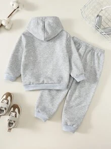 SHEIN 兒童小男孩幼兒男孩連帽衫與運動衫套裝 母子款 適合生日、開學首日、Glamorique Kids、假日 - 灰色 - 查看 6