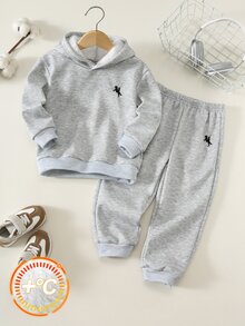 SHEIN 兒童小男孩幼兒男孩連帽衫與運動衫套裝 母子款 適合生日、開學首日、Glamorique Kids、假日 - 灰色 - 查看 5