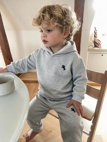 SHEIN 兒童小男孩幼兒男孩連帽衫與運動衫套裝 母子款 適合生日、開學首日、Glamorique Kids、假日 - 灰色 - 查看 2