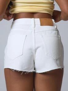 Musera Petite High Waist Denim Mini Shorts Basics Autumn Fall Cute Streetwear Going Out Casual Core Denim Spring Summer - White - View 6