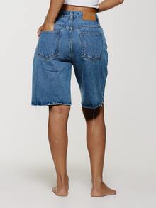 Musera Petite Classic Denim Jorts Basics Autumn Fall Cute Streetwear Going Out Casual Core Denim Spring Summer - Medium Wash - View 3