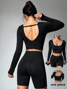 SHEIN Sports Women's Solid Color Casual Versatile Daily Wear Sports T-Shirt - Black - View 9