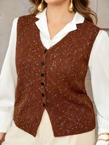 Roveilla Plus Size Women's Fashion Special Yarn V-Neck Button Front Sweater Vest, Casual Everyday Versatile Layering Knit Vest For Autumn/Winter - Multicolor - View 6