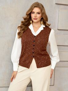 Roveilla Plus Size Women's Fashion Special Yarn V-Neck Button Front Sweater Vest, Casual Everyday Versatile Layering Knit Vest For Autumn/Winter - Multicolor - View 5