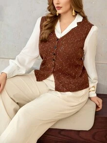 Roveilla Plus Size Women's Fashion Special Yarn V-Neck Button Front Sweater Vest, Casual Everyday Versatile Layering Knit Vest For Autumn/Winter - Multicolor - View 7