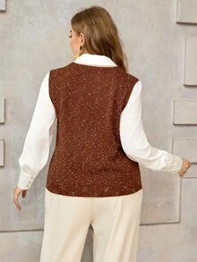 Roveilla Plus Size Women's Fashion Special Yarn V-Neck Button Front Sweater Vest, Casual Everyday Versatile Layering Knit Vest For Autumn/Winter - Multicolor - View 2