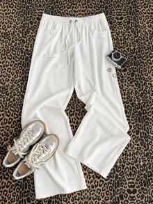 Attitoon Women's Casual Ultra Low Waist Straight Leg Pants, Y2K Style, Vintage - White - View 11