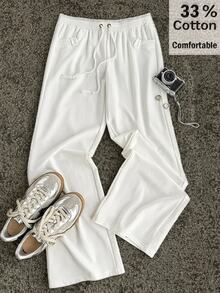 Attitoon Women's Casual Ultra Low Waist Straight Leg Pants, Y2K Style, Vintage - White - View 1