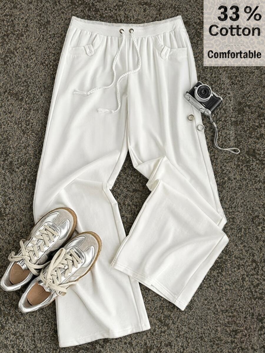 Attitoon Women's Casual Ultra Low Waist Straight Leg Pants, Y2K Style, Vintage - White - View 1