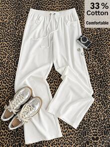 Attitoon Women's Casual Ultra Low Waist Straight Leg Pants, Y2K Style, Vintage - White - View 3