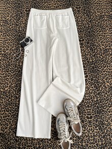 Attitoon Women's Casual Ultra Low Waist Straight Leg Pants, Y2K Style, Vintage - White - View 4