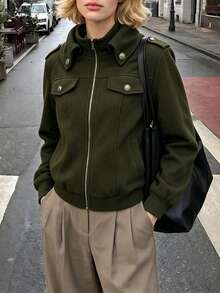 Struktiv Jaket dengan Detail Penutup Resleting - Hijau Tentara - View 6