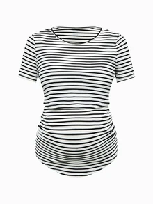 Modmama Maternity Summer Casual Nursing Clothes Round Neck Short Sleeve Slim Fit T-Shirt - Multicolor - View 15