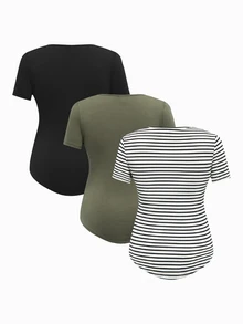 Modmama Maternity Summer Casual Nursing Clothes Round Neck Short Sleeve Slim Fit T-Shirt - Multicolor - View 7