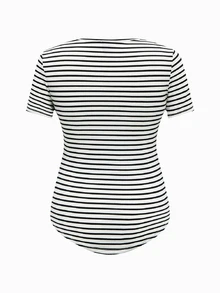 Modmama Maternity Summer Casual Nursing Clothes Round Neck Short Sleeve Slim Fit T-Shirt - Multicolor - View 14