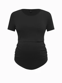 Modmama Maternity Summer Casual Nursing Clothes Round Neck Short Sleeve Slim Fit T-Shirt - Multicolor - View 13