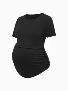 Modmama Maternity Summer Casual Nursing Clothes Round Neck Short Sleeve Slim Fit T-Shirt - Multicolor - View 12