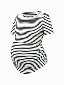 Modmama Maternity Summer Casual Nursing Clothes Round Neck Short Sleeve Slim Fit T-Shirt - Multicolor - View 5
