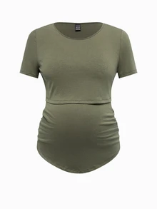 Modmama Maternity Summer Casual Nursing Clothes Round Neck Short Sleeve Slim Fit T-Shirt - Multicolor - View 8