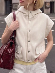 Struktiv Jaket Sweatshirt Berkerudung Musim Dingin Wanita Warna Aprikot - Aprikot - View 7