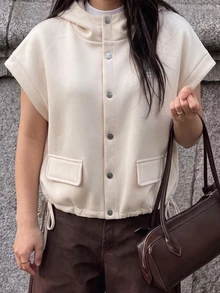 Struktiv Jaket Sweatshirt Berkerudung Musim Dingin Wanita Warna Aprikot - Aprikot - View 1