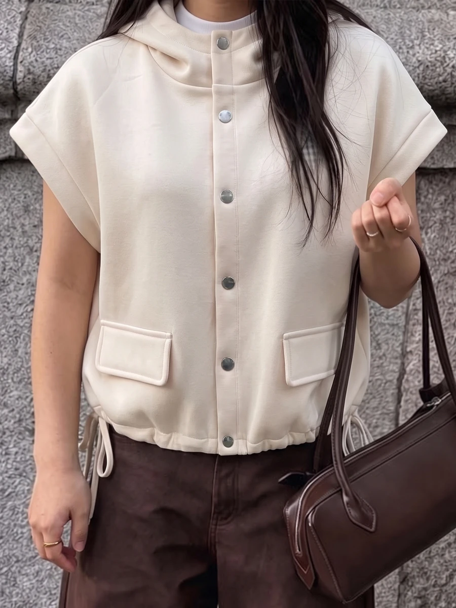 Struktiv Jaket Sweatshirt Berkerudung Musim Dingin Wanita Warna Aprikot - Aprikot - View 1