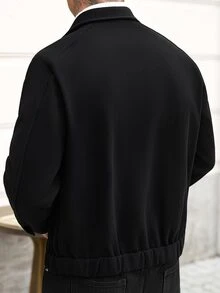 Manfinity CasualCool 男士純色休閒商務長袖大衣，適合秋冬，黑色鈕扣開襟，度假與工作穿搭皆宜 - 黑色 - 查看 2