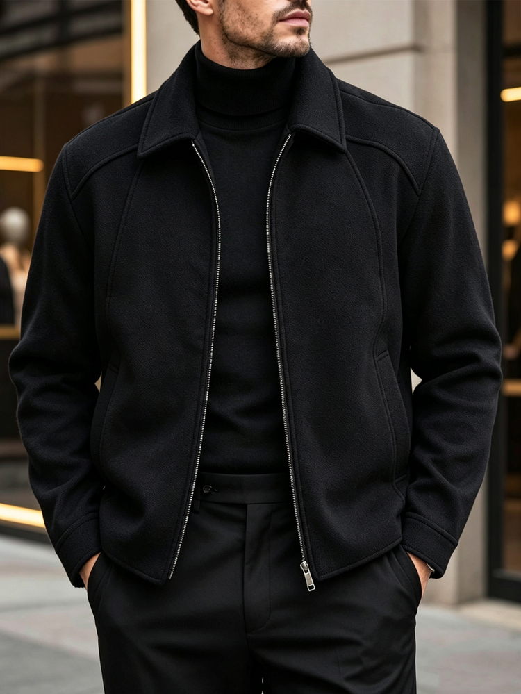 Manfinity CasualCool Men Solid Color Casual Smart Long Sleeve Overcoat, Suitable For Autumn And Winter Men Black Button Up Over Vacation Workwear - Black - View 3