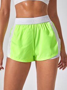 CourtClass CourtClass Neon Lime Elastic Waist 2 In 1 Sports Shorts Sweater Shorts - Lime Green - View 5