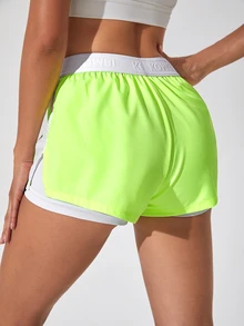 CourtClass CourtClass Neon Lime Elastic Waist 2 In 1 Sports Shorts Sweater Shorts - Lime Green - View 3