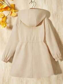 SHEIN Reset Phase 青少年女孩連帽字母裝飾運動風粗花呢可愛夾克 秋季返校上衣套裝 冬季長袖黑白寬鬆洋裝校園風 - 米色 - 查看 7
