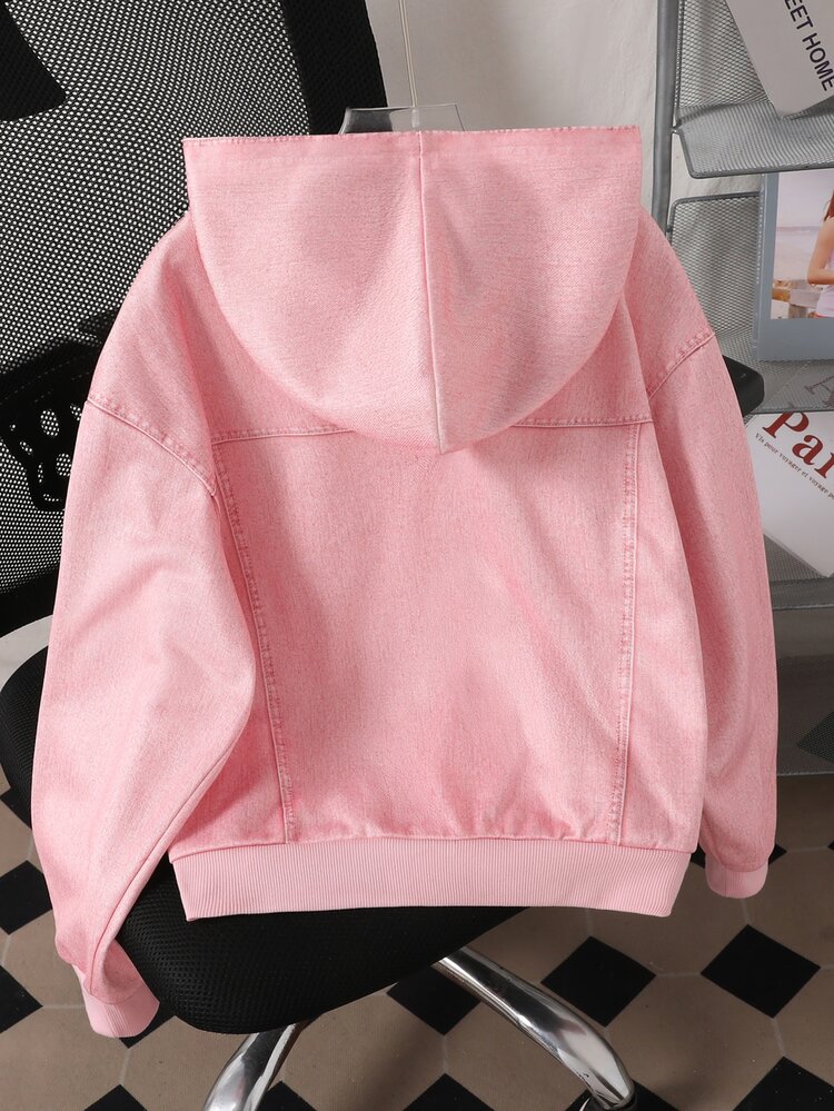 SHEIN Tween Girl Fall, Collegiate Style Letter, Pink Faux Print Floral Pattern, American Campus Vibe, City-Walk, Streetwear Atmosphere, Casual Campus Sports Style, Casual Minimalist Loose Comfortable Sweatshirt, Suitable For Autumn/Winter - Pink - View 3