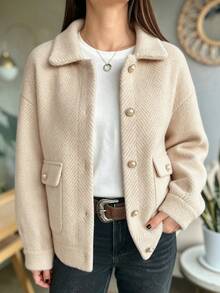 Holdful Holdful 26 Autumn/Winter New Herringbone Jacquard Fashion Versatile Women's Jacket - Apricot - View 1