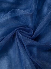 Teen Girls Back To School Off-Shoulder Strap Satin & Mesh Patch Layered Cake Maxi Dress Look Autumn Fall - Navy Blue - View 6
