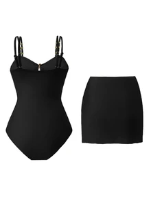Swim Oasis 1pc Women's Cute Pentagram Decor Casual Vacation One-Piece Swimsuit - Black - View 2
